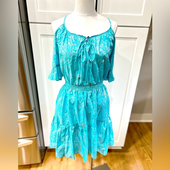 NWT Michael Kors Turgoise Blue With Silver Foil Print - Picture 3 of 9